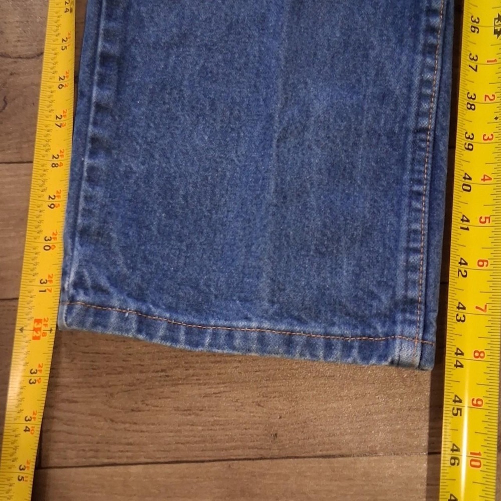 Mens blue denim jeans leather patch copper rivets great workwear casual - Picture 6 of 7